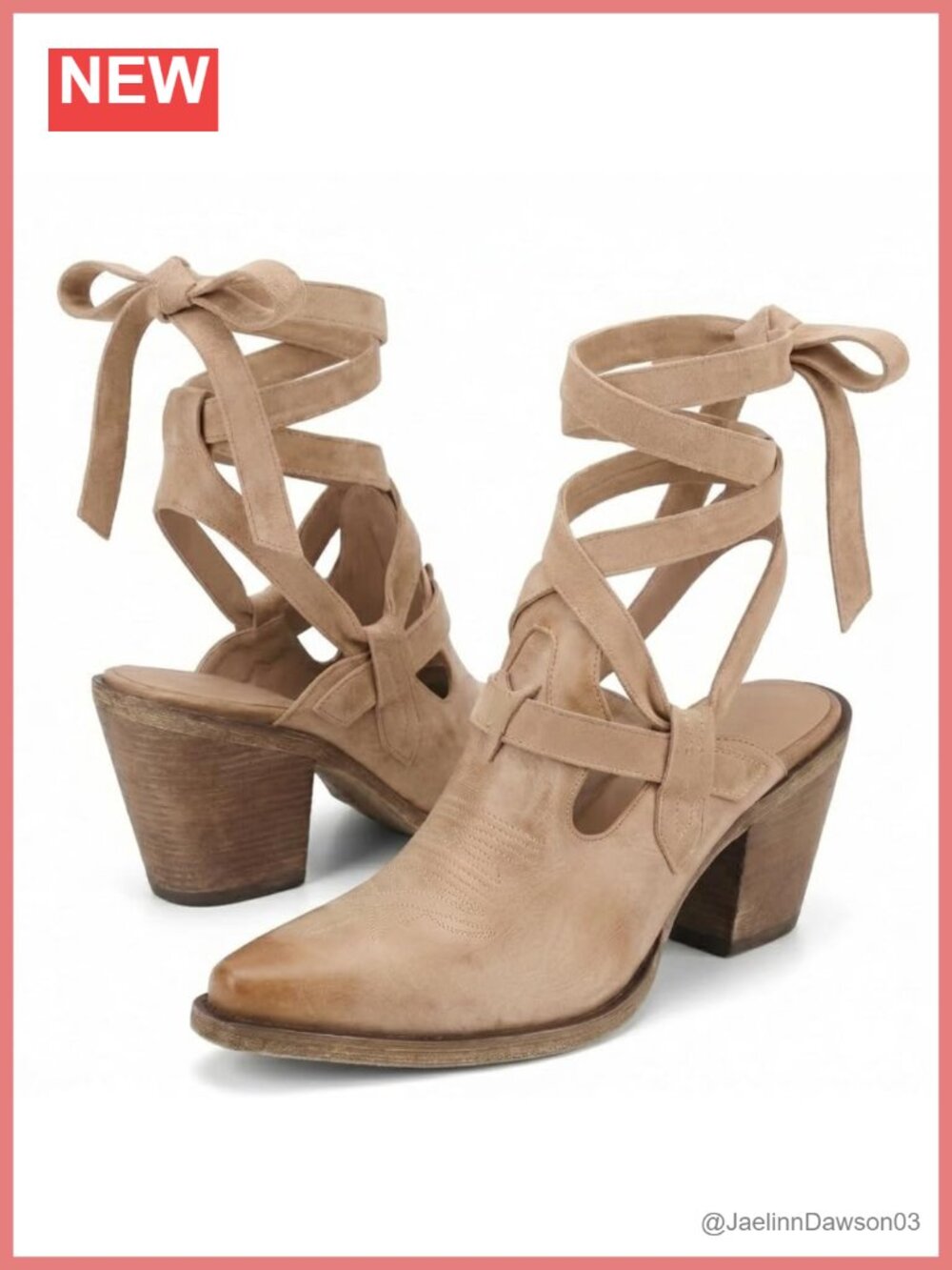 Strappy Cowgirl Heels Faux Leather Lace Up Western Ankle Booties